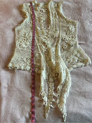 Sun & Shadow ivory crochet floral duster vest pointed hem size S festival boho thumbnail 9