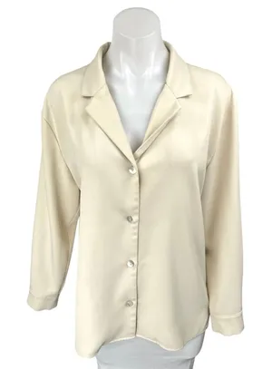Things Between Women Cream Long Sleeve Notch Collar Button Down Shirt Top Size S thumbnail 1