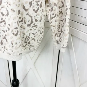Aerie Leopard Print Oversized‎ Sweatshirt Cream Tan Beige Small Quarter Zip thumbnail 7