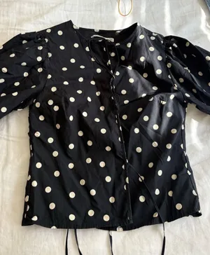 Abercrombie & Fitch Black Polka Dot Tie-Front Blouse thumbnail 1