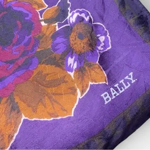Bally Vintage Silk Floral Square Scarf Purple Magenta 34x34 Designer thumbnail 2