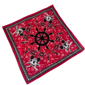 Disney Pirate Mickey Mouse Red Bandana 21"‎ Cotton Square Scarf Skull Crossbones thumbnail 1