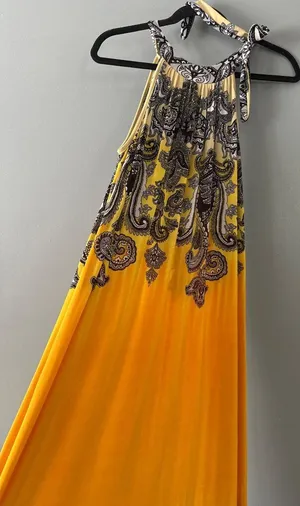 Seven Islands XL Yellow Paisley Halter Maxi Dress Resort Vacation Boho summer thumbnail 1