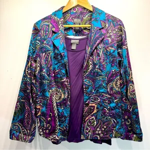 Chico’s Additions Paisley Button Front Long Sleeve Jacket Free Bonus Tank Top thumbnail 2