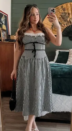 FOR LOVE & LEMONS Georgia Gingham Midi Dress Size Medium thumbnail 1