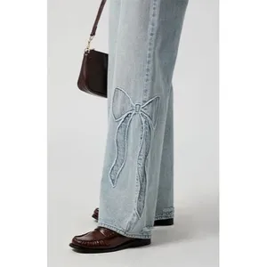 PacSun Casey Low Rise Baggy Jeans Women 23 Bow Detail Wide Leg Light Wash NWT thumbnail 9