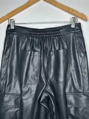 Urban Outfitters Black Faux Leather Wide Leg Cargo Pants Size Small thumbnail 6