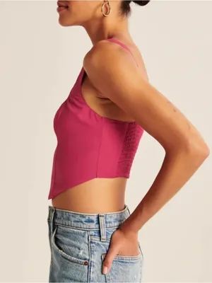 Abercrombie + Fitch Hot Pink Poplin Corset Tank thumbnail 4