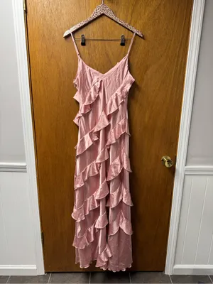 Petal + Pup Ciao Ruffles Maxi Satin Dress Sleeveless Long Pink Large NEW thumbnail 15