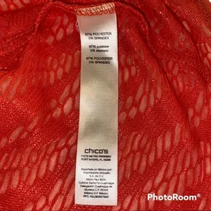 Chico’s Coral Red Orange Semi Sheer Asymmetric Hem Top 3 XL 16 EUC thumbnail 5