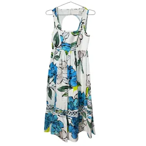Aje Erika Dress White Blue Floral Excellent Cutout Back Midi Cotton thumbnail 2