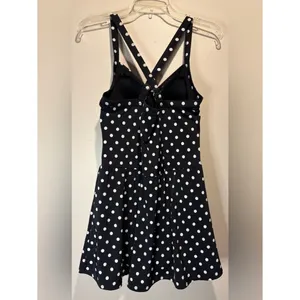 d&co beach One Piece Polka Dots Criss Cross Back Ruch Chest Swim Dress Size 12P thumbnail 3
