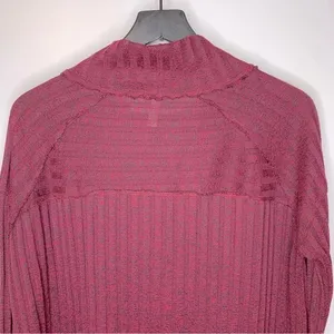 Free People Clarissa Mock Neck Ribbed‎ Burgundy Sweater Size S thumbnail 6
