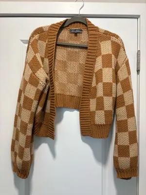 Checkered Cardigan Brown Size M thumbnail 1