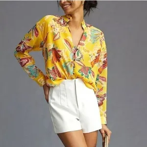 Pilcro Anthropologie Floral‎ Blouse Womens 1X Yellow Ruffle V-Neck thumbnail 4