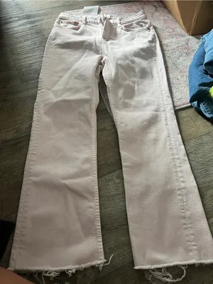 Zara Light Blush Wide Leg Jeans with Raw Hem thumbnail 2