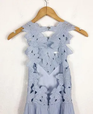 SAYLOR x Free People Melody Madi Maxi Dress Size XS Sky Blue Crochet Hi Low thumbnail 11
