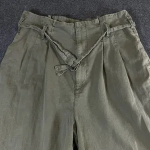 Abercrombie & Fitch Olive Green Linen Blend Pleated Tapered Pants Size L thumbnail 9