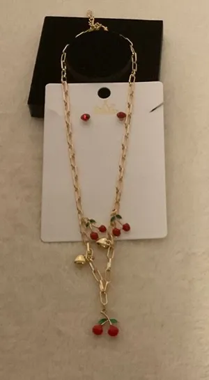 Cherry Necklace with matching earring Gold thumbnail 1