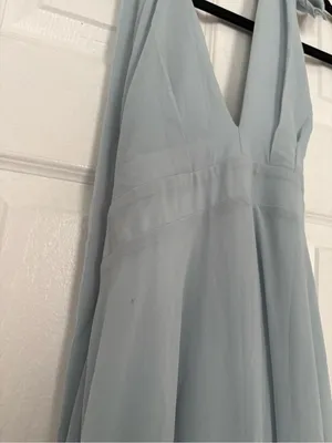 Lulus Light Blue Halter Maxi Dress Elegant Chiffon Flowy Gown Size L thumbnail 6