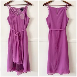 NWT White House Black Market 14 Pink Pleated Chiffon Midi Dress Hi Low Formal thumbnail 3