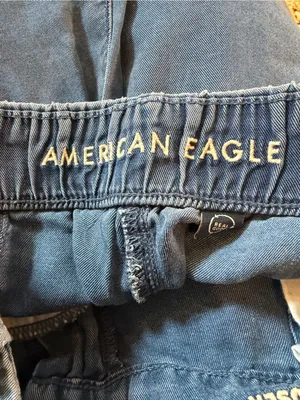 American Eagle Size 0 Wide Leg Chambray Trousers High Rise Blue thumbnail 7
