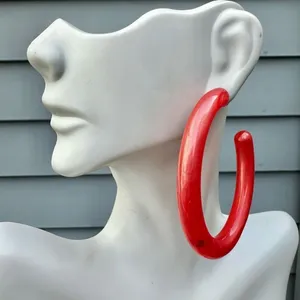 Large pink lucite hoop earrings thumbnail 1