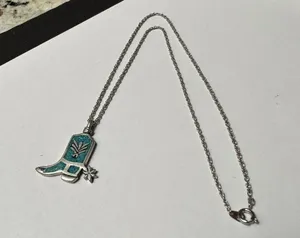 Signed COP Pewter Silver Tone / Turquoise Blue Color Cowgirl Boot With Spur thumbnail 1