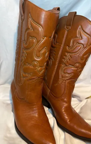 Soda Reno Cognac Tan Women's Western Cowboy Boots, Pointy Toe, Stitched Design thumbnail 1