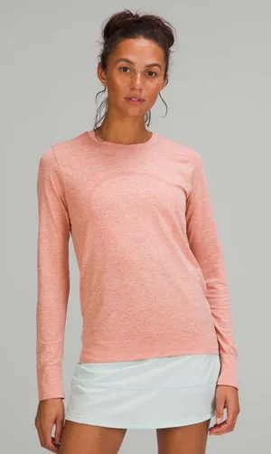 Lululemon Swiftly Relaxed Long Sleeve Shirt Pink Savannah White W3FUQS size 4 thumbnail 1