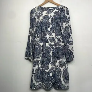 DR2 by Daniel Rainn Blue White Paisley Shift Dress Tassel Tie Neck Split MEDIUM thumbnail 2