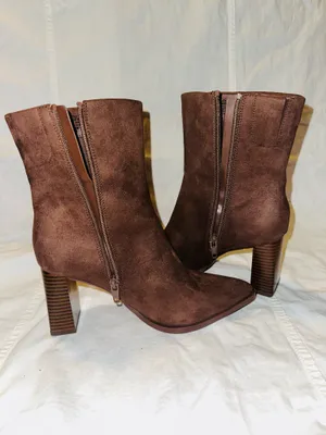 Brown Suede-Look Block Heel Ankle Boots Size 6 thumbnail 3