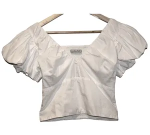 Women's Abercrombie & Fitch White V-Neck Short Sleeve Crop Top Blouse Size Small thumbnail 1