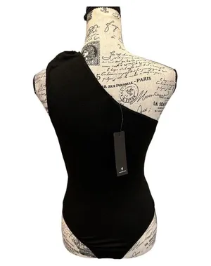 Lulu's Black One Shoulder Knotted Slit Front Body Suit womens Small S NWT thumbnail 2