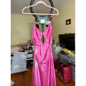 Meshki Sadie Maxi Satin‎ Halter Ruched Slip Dress Pink Size XL Wedding Guest thumbnail 17