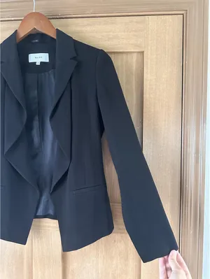 REISS Black Sienna Draped Waterfall Open Front Blazer Jacket Women’s size 2 XS thumbnail 3