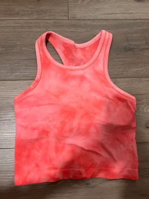 Lululemon Ebb to Street Cropped Racerback Tank Top Marble Dye Raspberry Cresm thumbnail 3