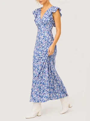 NWT Altar'd State Blue Floral Dress Silky Feel Flutter Sleeves Medium Romantic‎ thumbnail 11