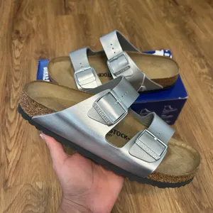 Birkenstock Arizona silver gladiator sandals shoes new thumbnail 8