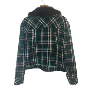 Maeve Anthropologie Plaid Faux Fur Collar Cropped‎ Jacket Green L NWT thumbnail 4