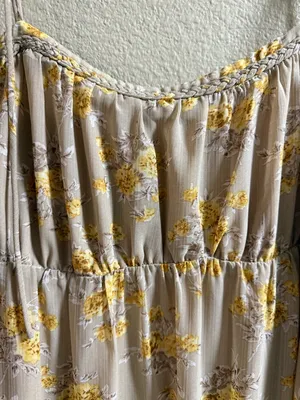 Vici Beige Floral Tiered Maxi Dress with Yellow Accents thumbnail 3
