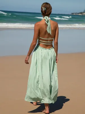 Berlook Light Green Cutout Halter Maxi Beach Dress thumbnail 2