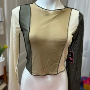 Mixed Threads Colorblock Sheer Mesh Crop Top Womens L Y2K Exposed Seam thumbnail 2