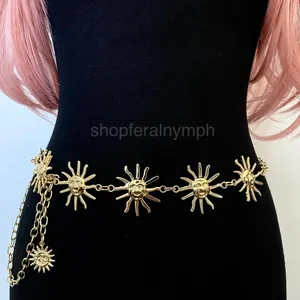 Gold Y2K Celestial Smiling Sun Face Chain Belt, Fits 13-41 Inches, X7GA1409 thumbnail 4