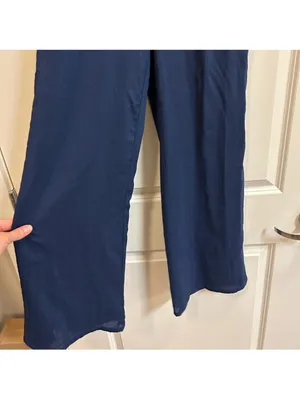 Tobi Navy Strapless Deep V Flowy Jumpsuit - size M thumbnail 4