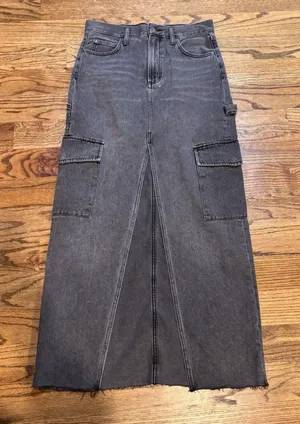 Denim Forum Aritzia Jean‎ Maxi Skirt Black 90s Y2K Utility Raw Hem Size 25 thumbnail 1