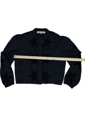 Free People Quinn Quilted Jacket with Velvet Floral Detail in Black thumbnail 9