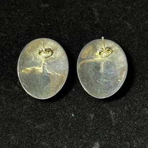 Vintage Southwestern Sterling Silver Lapis Inlay Oval Stud Earrings Boho Blue thumbnail 2