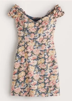 Abercrombie‎ & Fitch Blue Pink Floral Linen Blend Mini Dress thumbnail 1