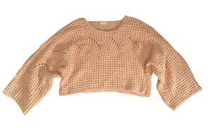 POL Crochet Knit Sweater Womens Small Peach Excellent Cropped Boho Bell Sleeve‎ thumbnail 1